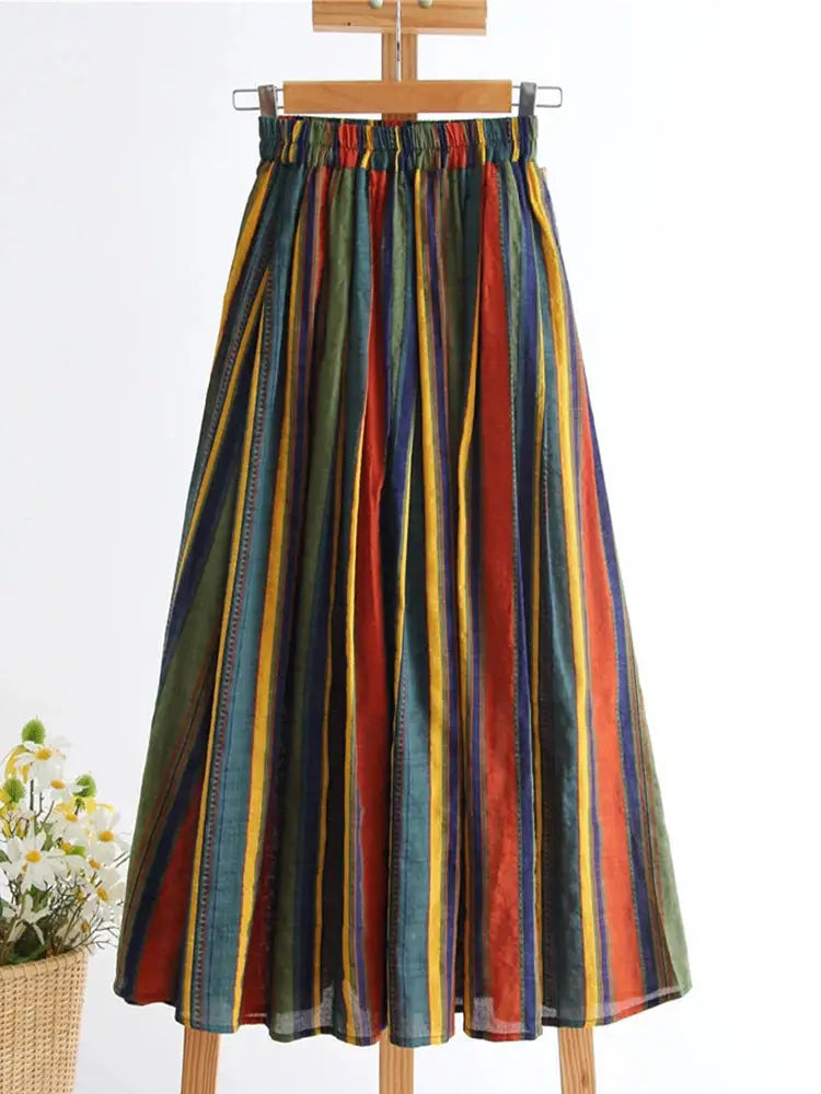Vertical Striped Chiffon Midi Skirt – French A-line Swing | same ANTHEM