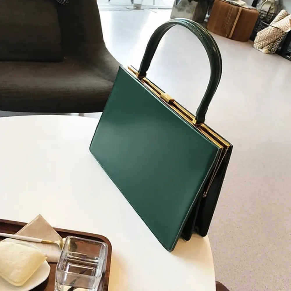 Vintage Big Clip PU Leather Tote | Soulmate Streetwear by same ANTHEM. - green