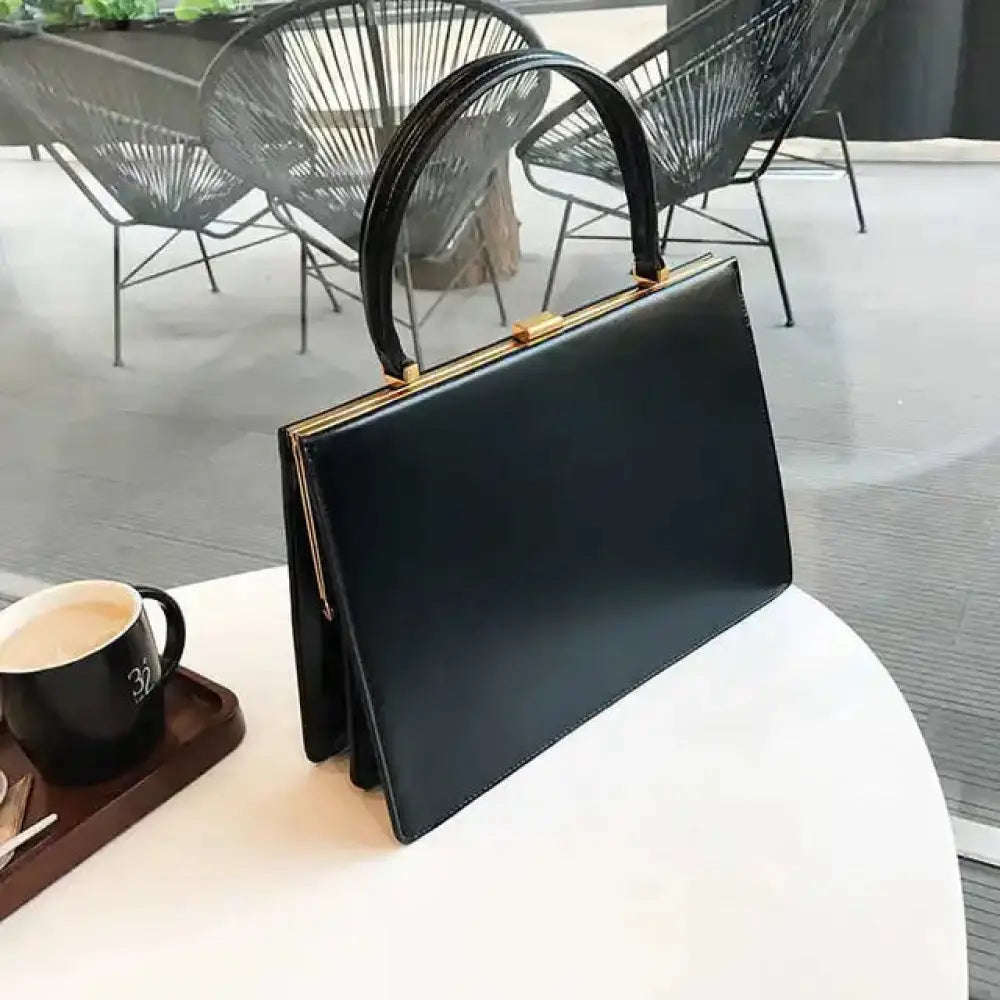 Vintage Big Clip PU Leather Tote | Soulmate Streetwear by same ANTHEM. - black