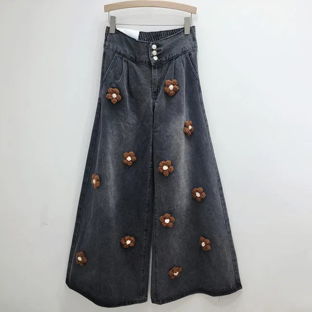 Vintage Black Floral Wide-Leg Jeans – Soulmate Streetwear | same ANTHEM. - Black / S
