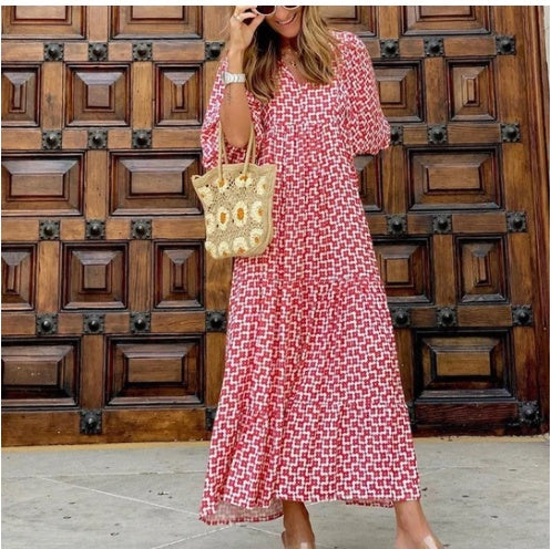 Vintage Bohemian V-neck Long Dress | Elegant & Romantic Summer Dress for Lovers | Same Anthem - Red / 2XL