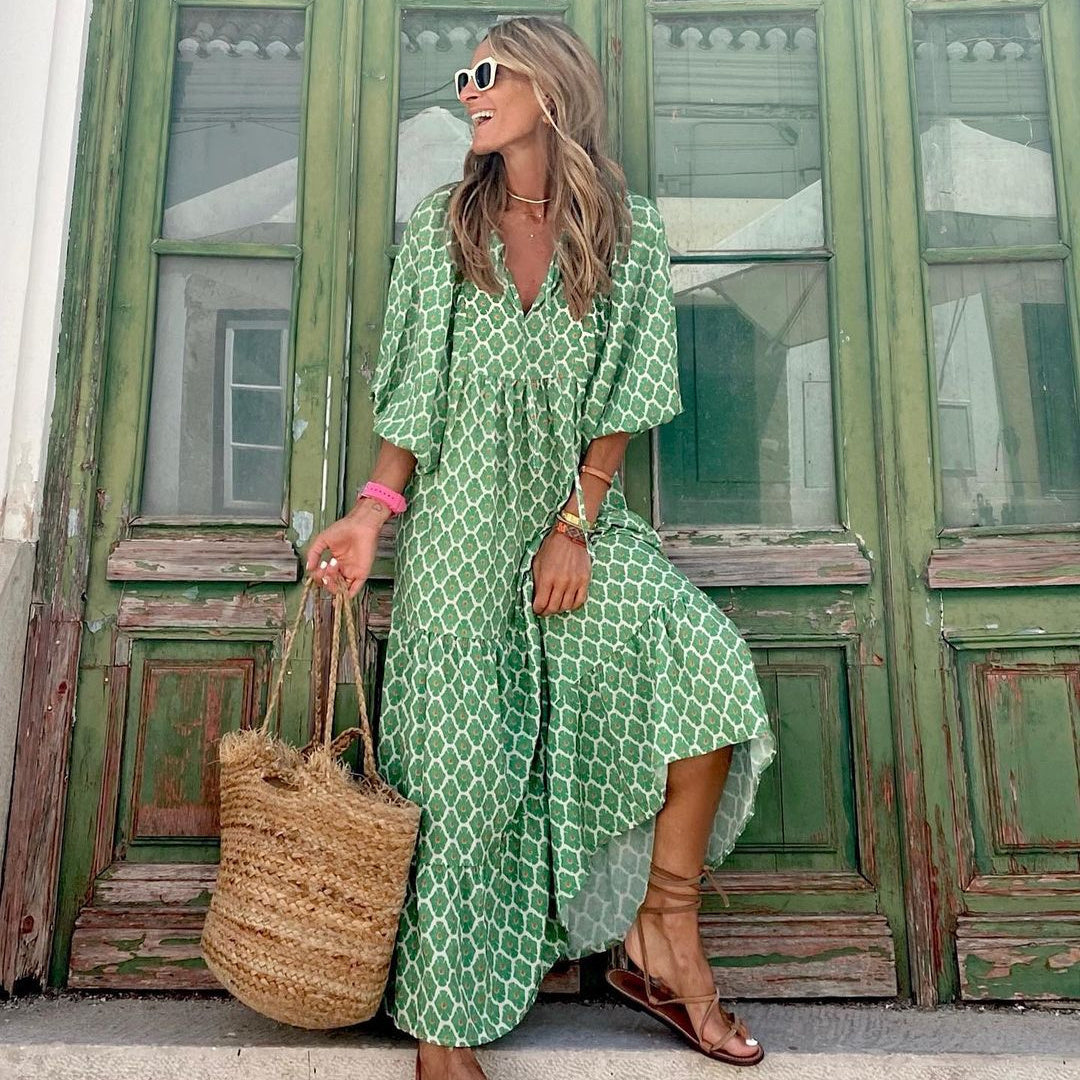 Vintage Bohemian V-neck Long Dress | Elegant & Romantic Summer Dress for Lovers | Same Anthem