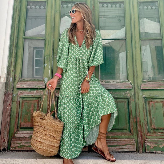 Vintage Bohemian V-neck Long Dress | Elegant & Romantic Summer Dress for Lovers | Same Anthem