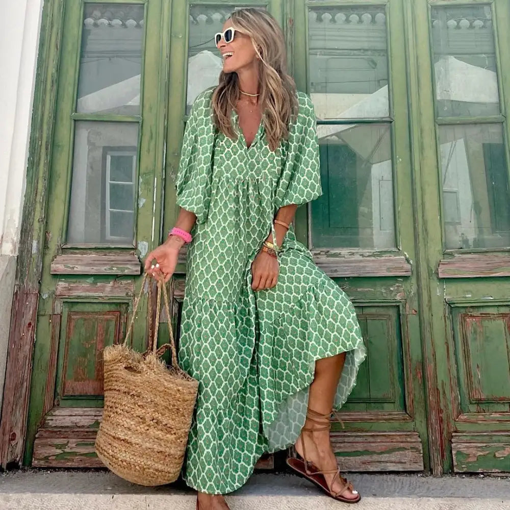 Vintage Bohemian V-neck Long Dress | Elegant & Romantic Summer Dress for Lovers | Same Anthem