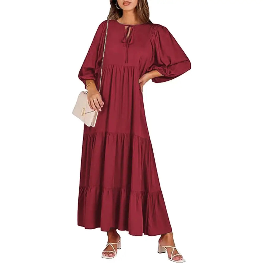 Vintage Bohemian V-neck Long Dress | Elegant & Romantic Summer Dress for Lovers | Same Anthem - Red2 / 2XL