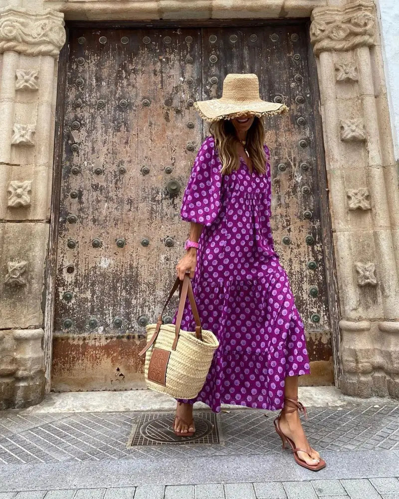 Vintage Bohemian V-neck Long Dress | Elegant & Romantic Summer Dress for Lovers | Same Anthem