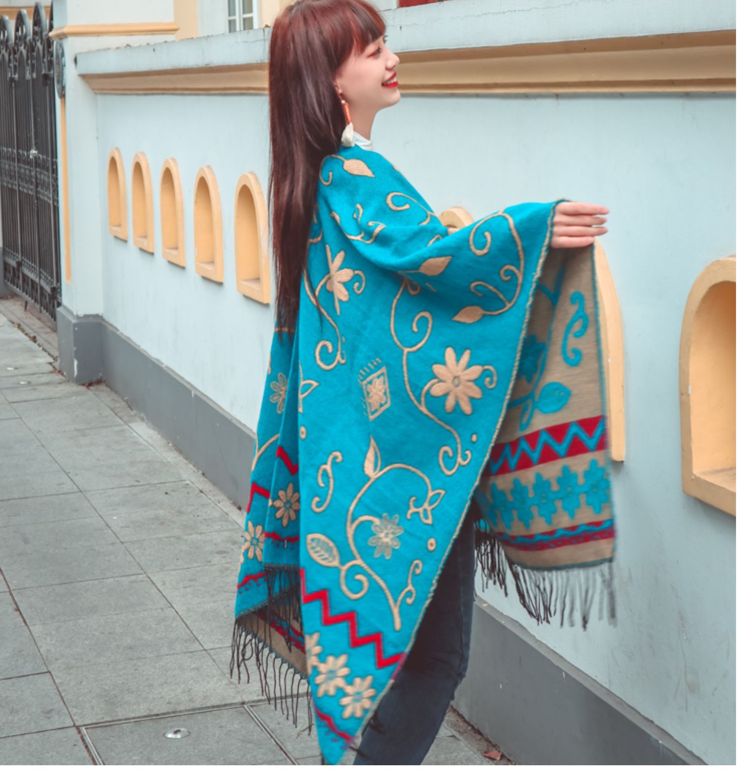 Vintage Boho Cloak Cardigan – same ANTHEM | Soulmate Streetwear Cape - Turquoise / One Size