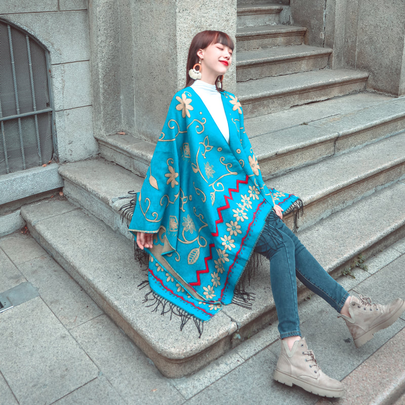 Vintage Boho Cloak Cardigan – same ANTHEM | Soulmate Streetwear Cape - Turquoise / One Size