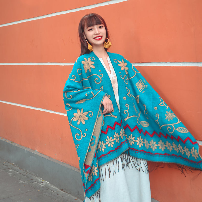 Vintage Boho Cloak Cardigan – same ANTHEM | Soulmate Streetwear Cape - Turquoise / One Size