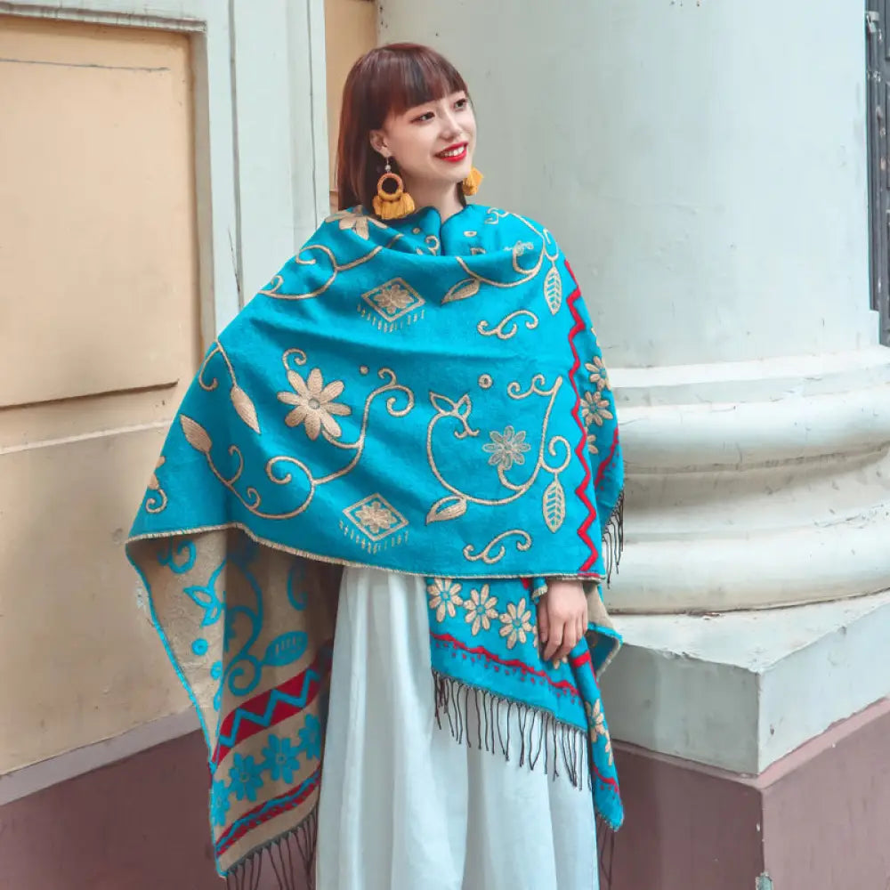 Vintage Boho Cloak Cardigan – same ANTHEM | Soulmate Streetwear Cape - Turquoise / One Size