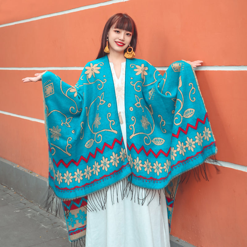 Vintage Boho Cloak Cardigan – same ANTHEM | Soulmate Streetwear Cape - Turquoise / One Size