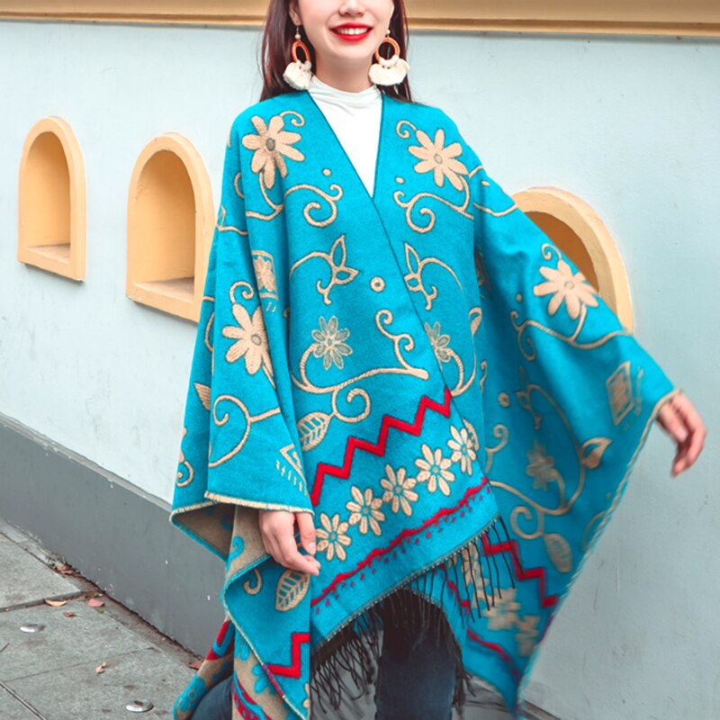 Vintage Boho Cloak Cardigan – same ANTHEM | Soulmate Streetwear Cape - Turquoise / One Size
