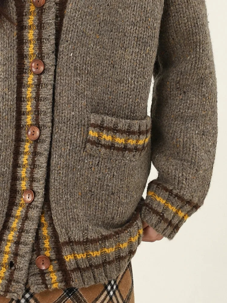 Vintage Chic Contrast Knit Cardigan – same ANTHEM | Dreamy Soulmate Style - Dark Grey / One Size