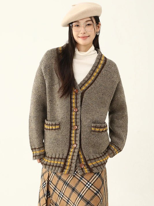 Vintage Chic Contrast Knit Cardigan – same ANTHEM | Dreamy Soulmate Style - Dark Grey / One Size