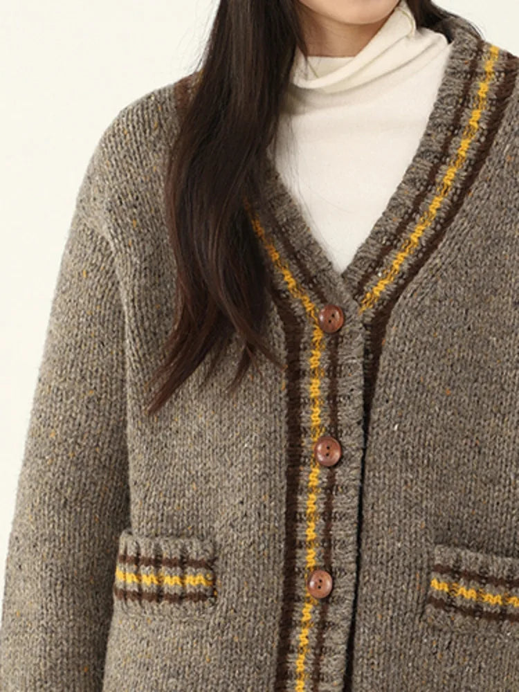 Vintage Chic Contrast Knit Cardigan – same ANTHEM | Dreamy Soulmate Style - Dark Grey / One Size