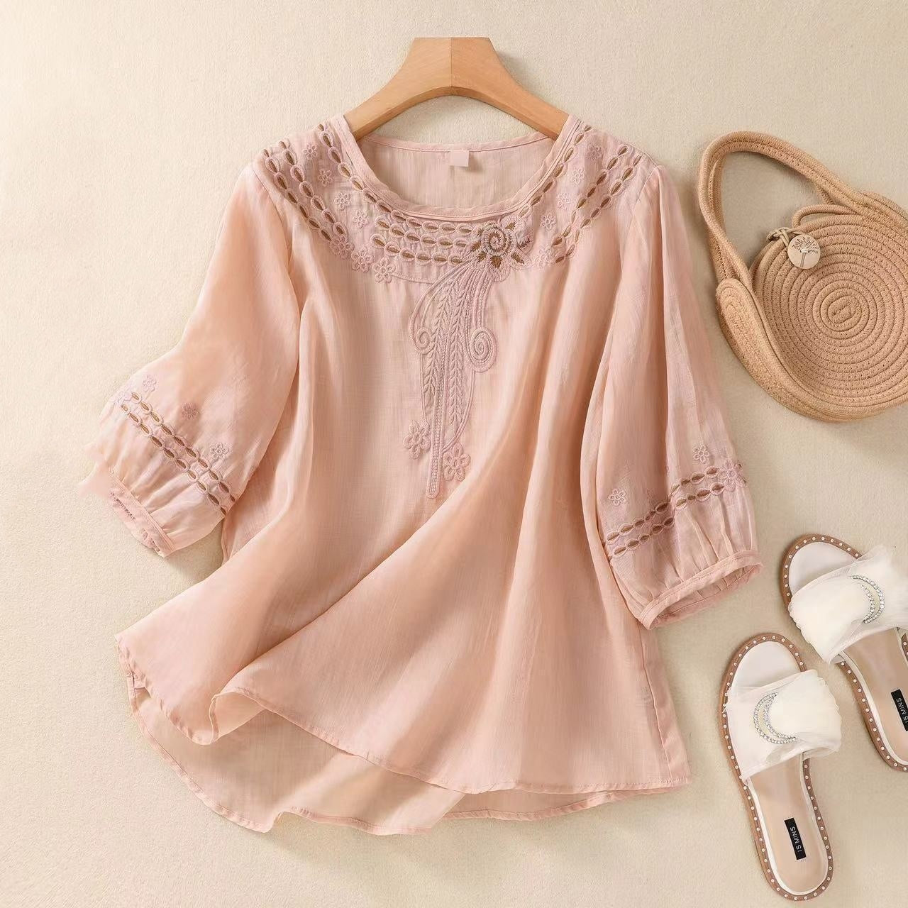 Vintage Cotton Linen Shirt – Boho Romantic Summer Style | same ANTHEM - Pink / 3XL - Bag