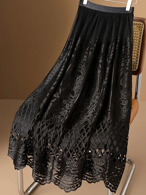 Vintage Crochet Lace Tulle Midi Skirt – same ANTHEM | Soulmate Streetwear for Lovers & Friends - black / One Size