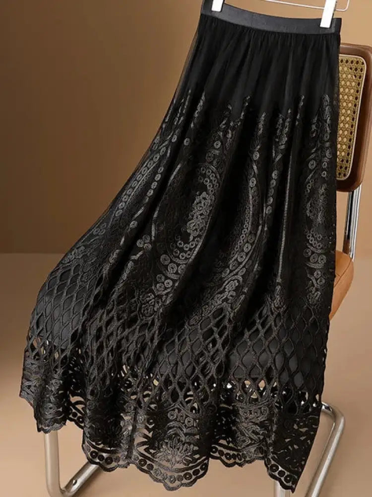 Vintage Crochet Lace Tulle Midi Skirt – same ANTHEM | Soulmate Streetwear for Lovers & Friends - black / One Size