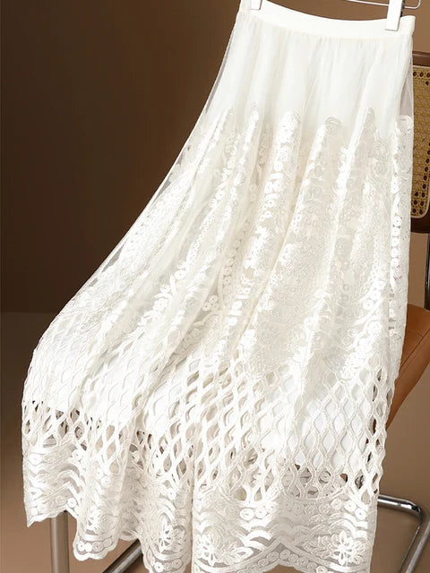 Vintage Crochet Lace Tulle Midi Skirt – same ANTHEM | Soulmate Streetwear for Lovers & Friends - Apricot / One Size