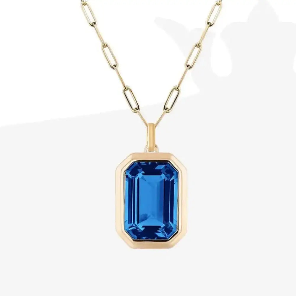 Vintage Crystal Pendant Necklace – Gold-Plated Cuba Chain | same ANTHEM. - Blue