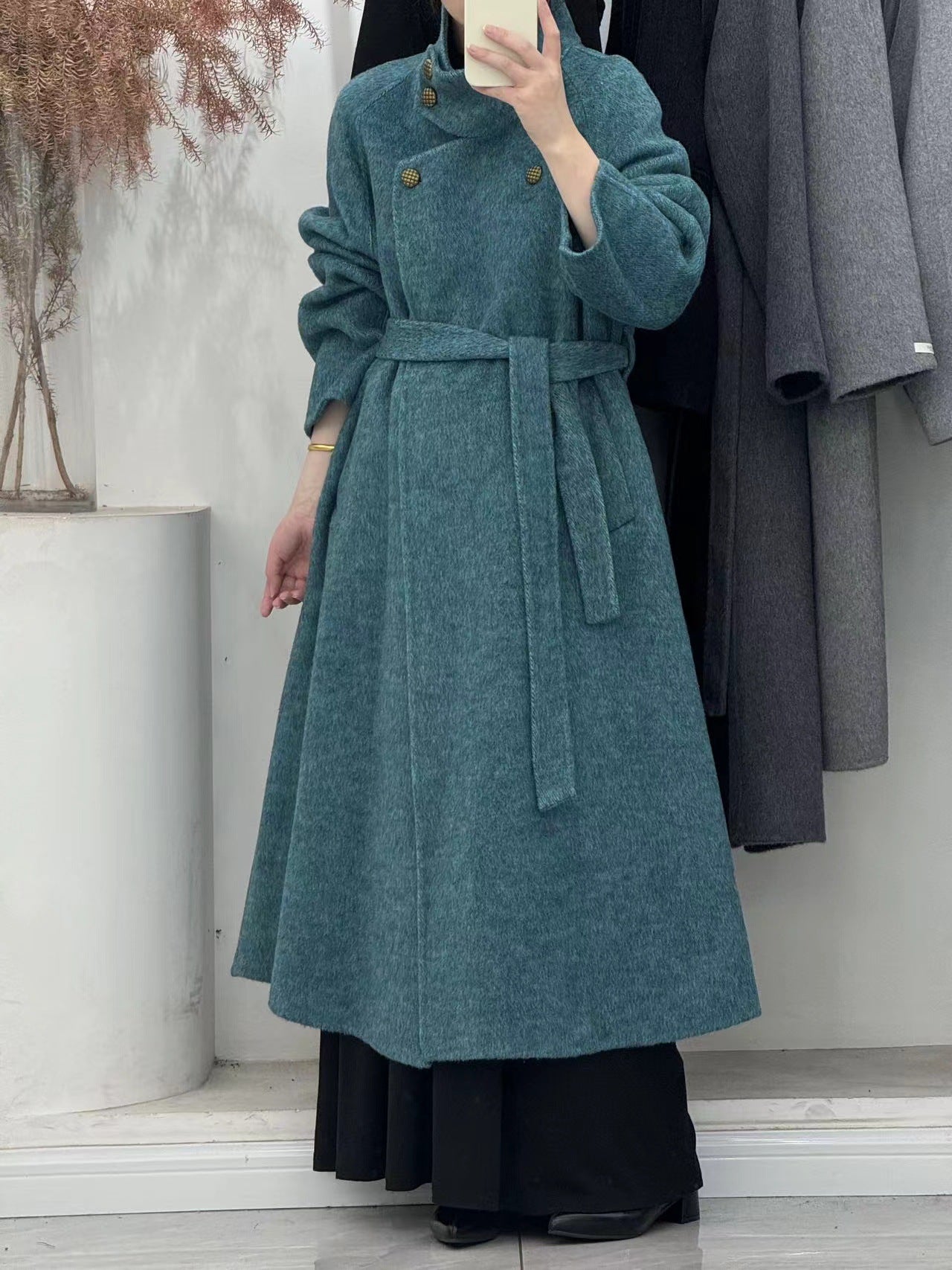 Vintage Double-Sided Wool Coat | Stand Up Collar & Tall Tie-Up | soulmate wear | same ANTHEM - Haiyu Blue / S