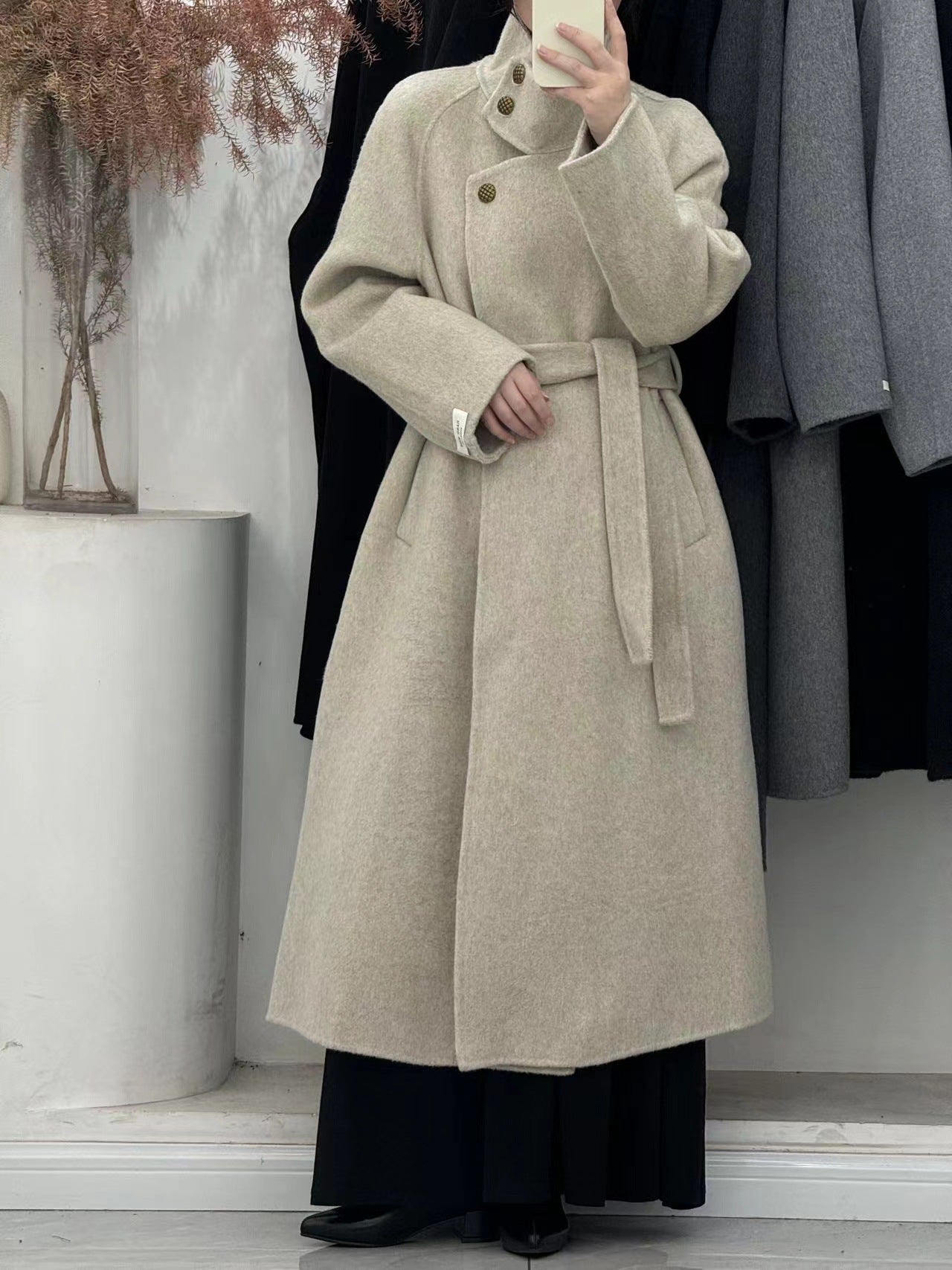 Vintage Double-Sided Wool Coat | Stand Up Collar & Tall Tie-Up | soulmate wear | same ANTHEM - oatmeal / S
