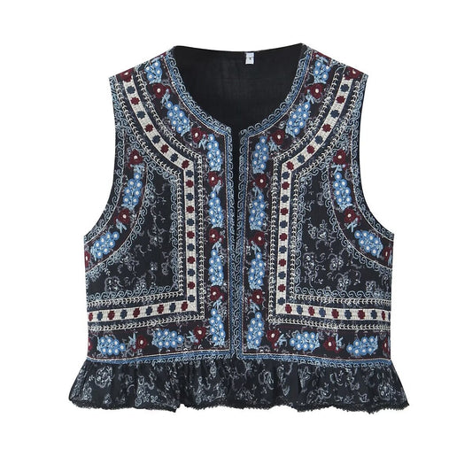 Vintage Embroidered Lotus Vest – Ethereal Layers | same ANTHEM - printing / S
