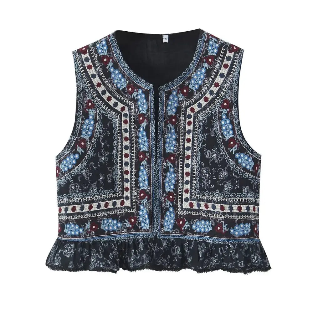 Vintage Embroidered Lotus Vest – Ethereal Layers | same ANTHEM - printing / S