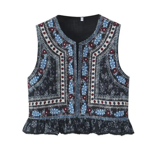 Vintage Embroidered Lotus Vest – Ethereal Layers | same ANTHEM - printing / S