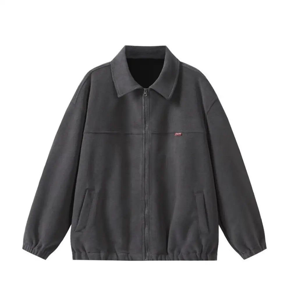 Vintage Fleece Turn-down Collar Jacket – Casual Outerwear | same ANTHEM - Dark Grey / M