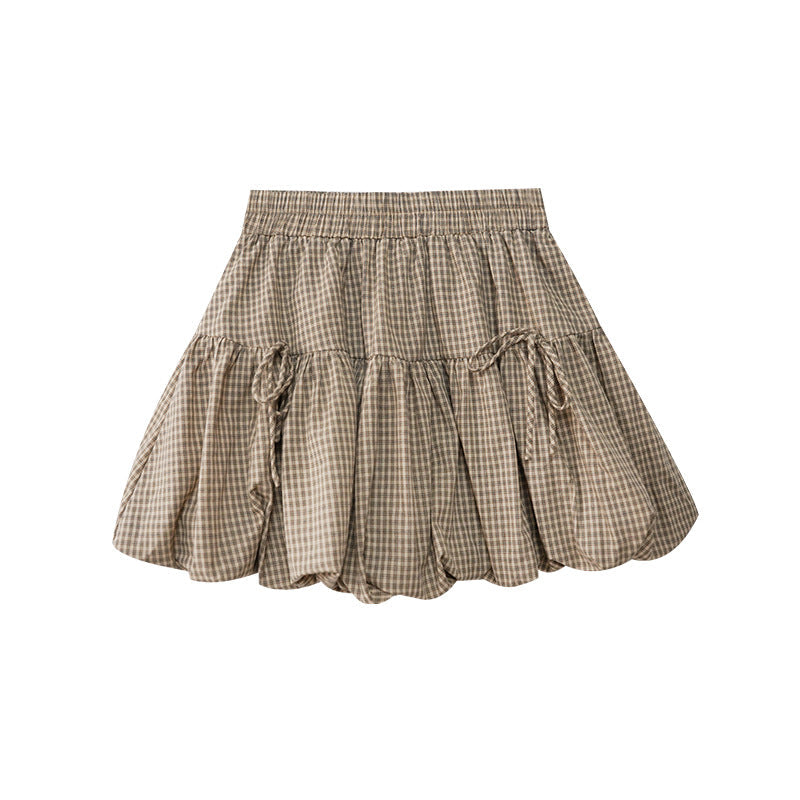 Vintage Floral Plaid Short Skirt – same ANTHEM | Soulmate Streetwear for Lovers & Friends - khaki / S