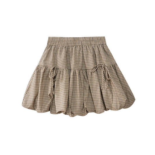 Vintage Floral Plaid Short Skirt – same ANTHEM | Soulmate Streetwear for Lovers & Friends - khaki / S