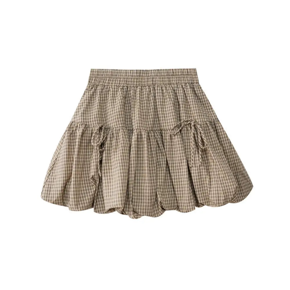 Vintage Floral Plaid Short Skirt – same ANTHEM | Soulmate Streetwear for Lovers & Friends - khaki / S
