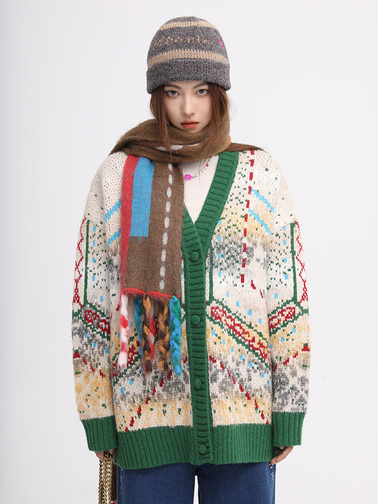 Christmas Vintage Green Orchid Knit Sweater - Beige apricot / L - Bag