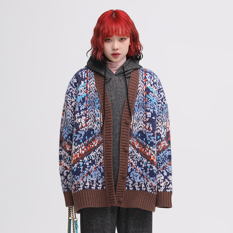 Christmas Vintage Green Orchid Knit Sweater - Navy Blue / L - Bag