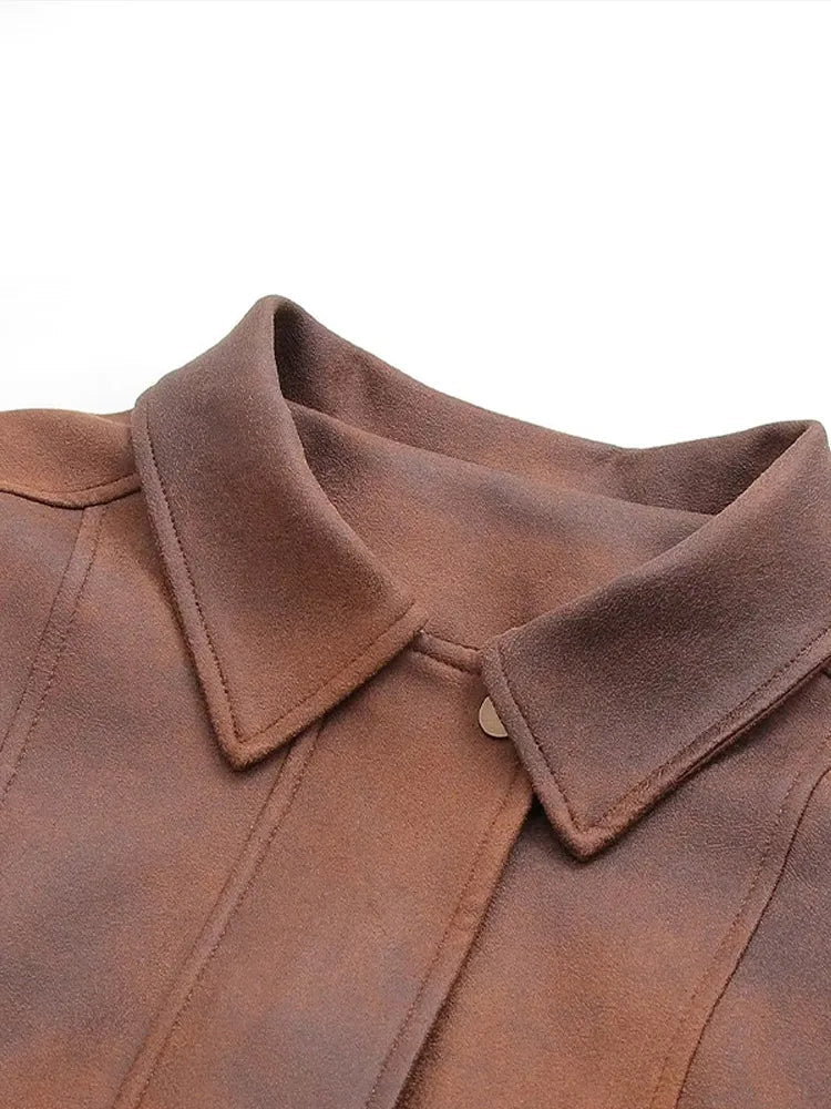 Vintage Imitation Leather Coat | Turn-down Collar Women’s Coat | soulmate wear | same ANTHEM