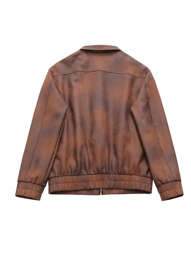 Vintage Imitation Leather Coat | Turn-down Collar Women’s Coat | soulmate wear | same ANTHEM