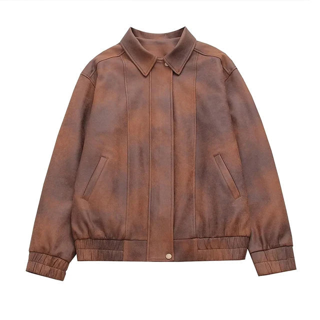 Vintage Imitation Leather Coat | Turn-down Collar Women’s Coat | soulmate wear | same ANTHEM - brown / S