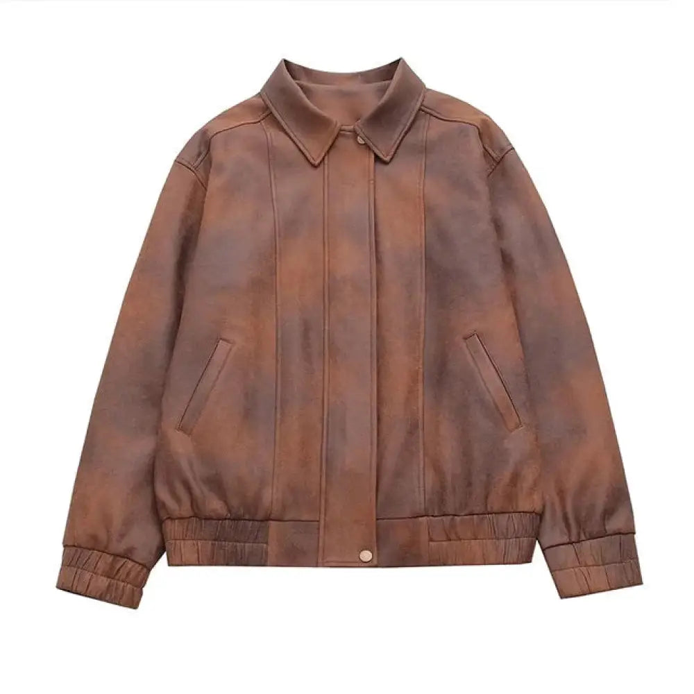 Vintage Imitation Leather Coat | Turn-down Collar Women’s Coat | soulmate wear | same ANTHEM - brown / S