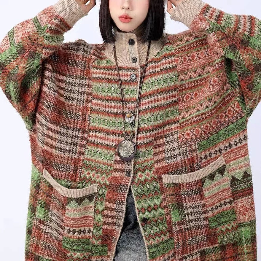Vintage Knit Cardigan with Pockets – Soulmate Streetwear | same ANTHEM.** - plaid / One Size