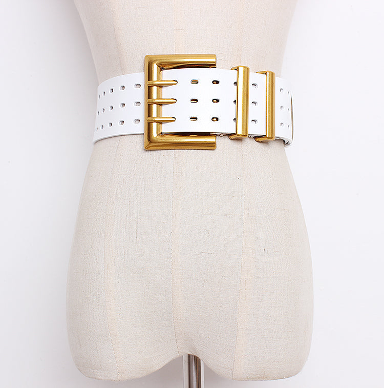 Vintage Leather Belt – Wide Waistband with Metal Buckle | same ANTHEM.