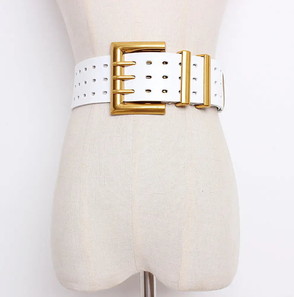 Vintage Leather Belt – Wide Waistband with Metal Buckle | same ANTHEM. - BlackA