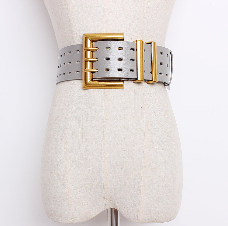 Vintage Leather Belt – Wide Waistband with Metal Buckle | same ANTHEM.