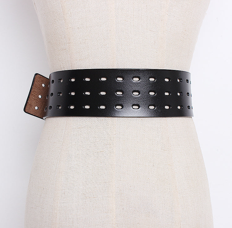 Vintage Leather Belt – Wide Waistband with Metal Buckle | same ANTHEM.
