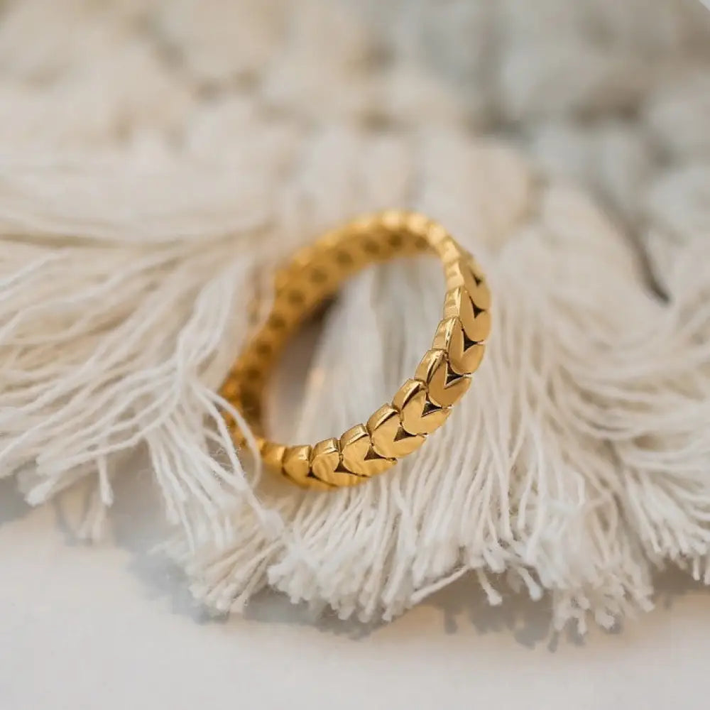 Vintage Leaves Titanium Steel Gold Ring | Boho Soulmate Jewelry | Same Anthem - Golden Wheat Ring / No6 - Jewellery