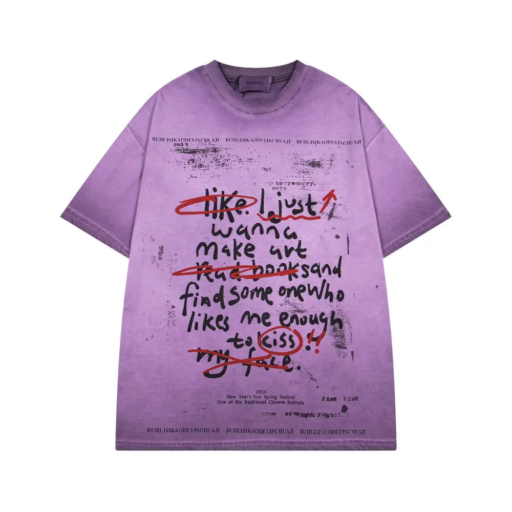 Vintage Letter Print T-Shirt – Soulmate Streetwear for Men | same ANTHEM - Purple / M