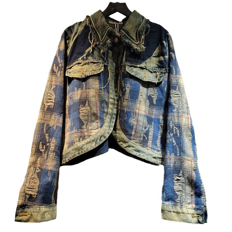 Vintage Patchwork Checkered Denim Jacket – same ANTHEM | Soulmate Streetwear