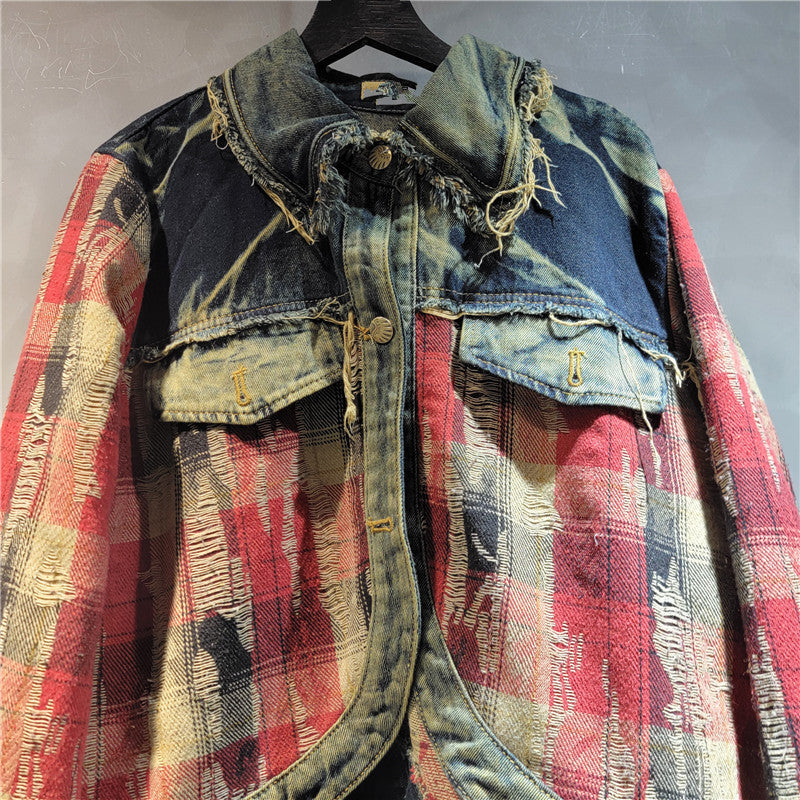 Vintage Patchwork Checkered Denim Jacket – same ANTHEM | Soulmate Streetwear