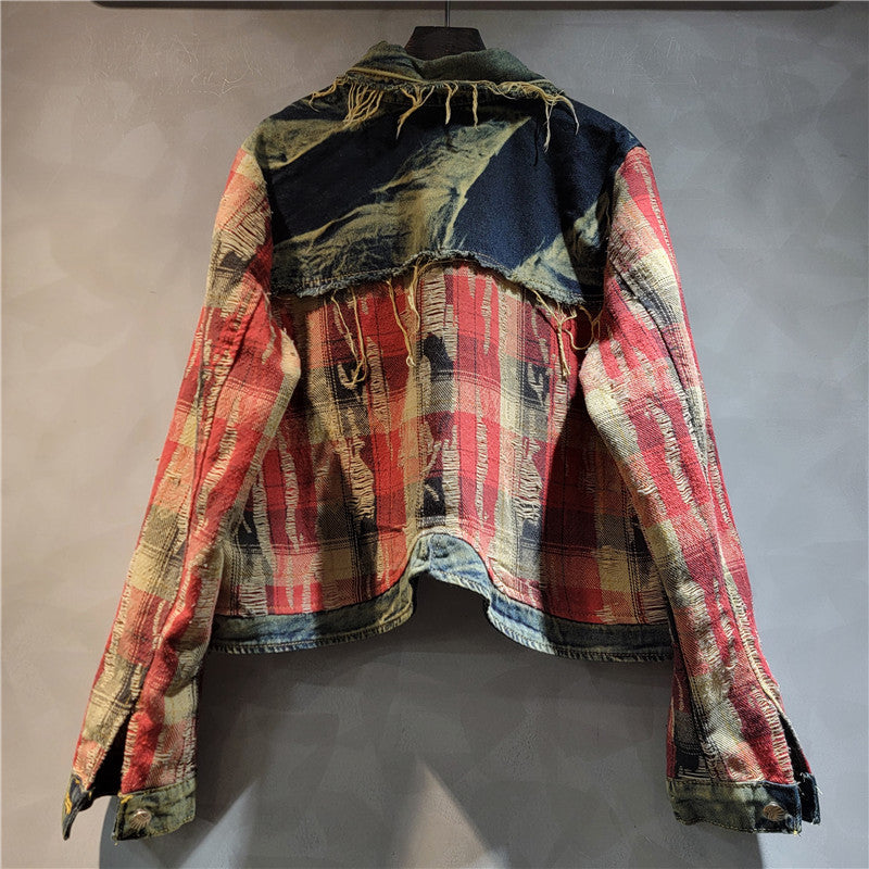 Vintage Patchwork Checkered Denim Jacket – same ANTHEM | Soulmate Streetwear