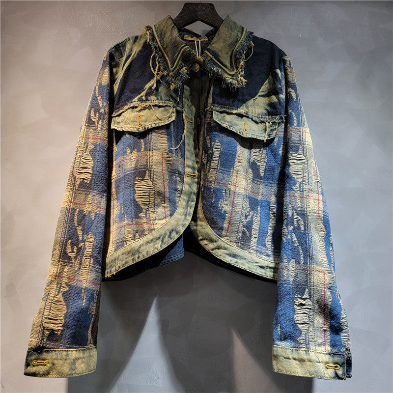 Vintage Patchwork Checkered Denim Jacket – same ANTHEM | Soulmate Streetwear